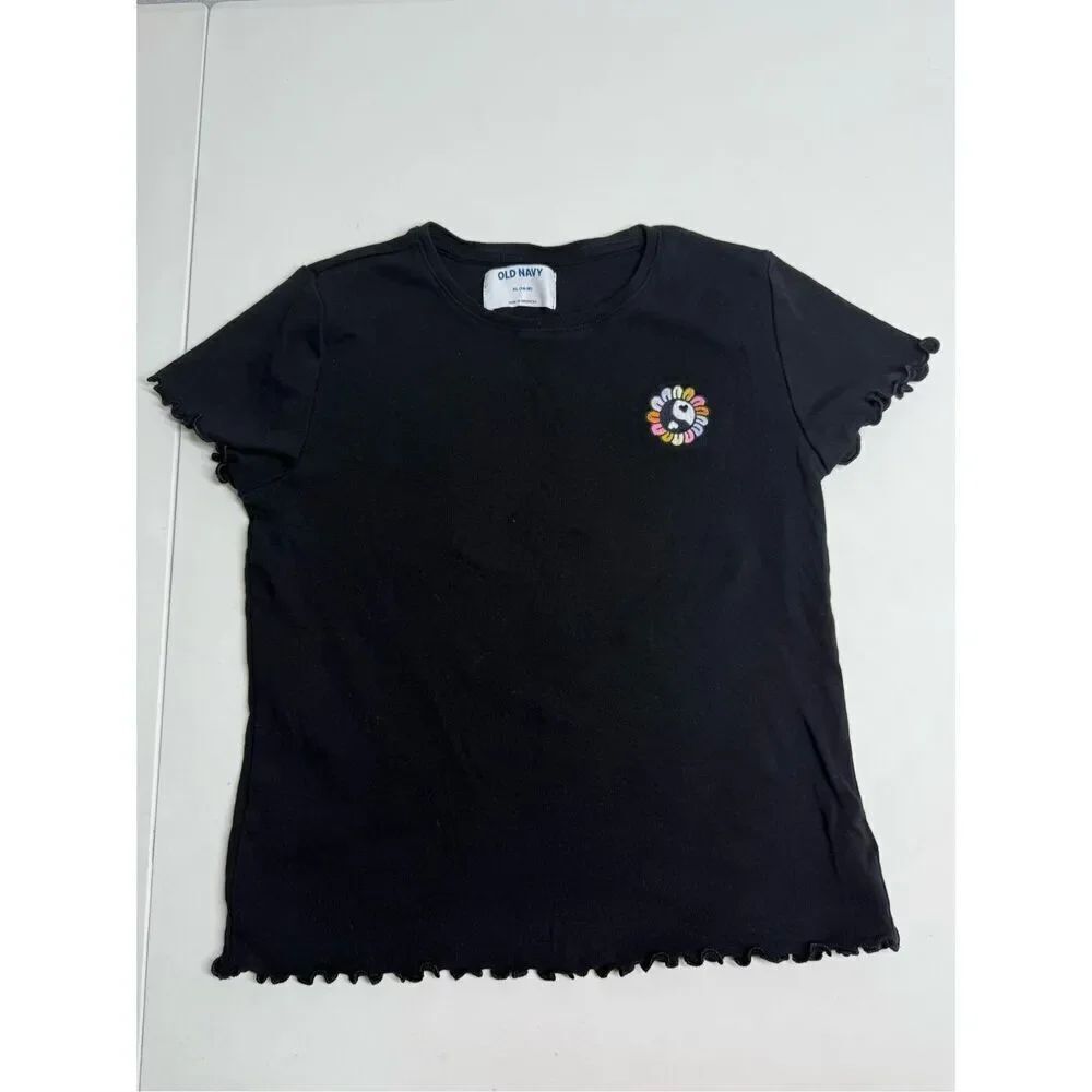 Old Navy Girls Short-Sleeve Lettuce-Edged Graphic T-Shirt Ribbed Size XL 14-16